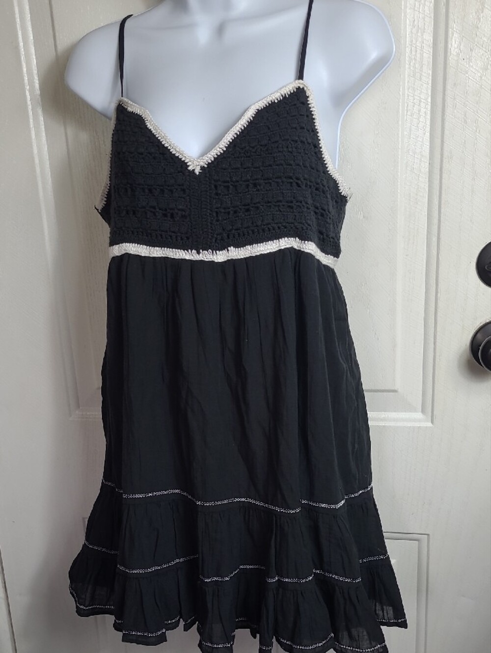 American Eagle Outfitters Black Spaghetti-Strap Mini Dress with V-Neck